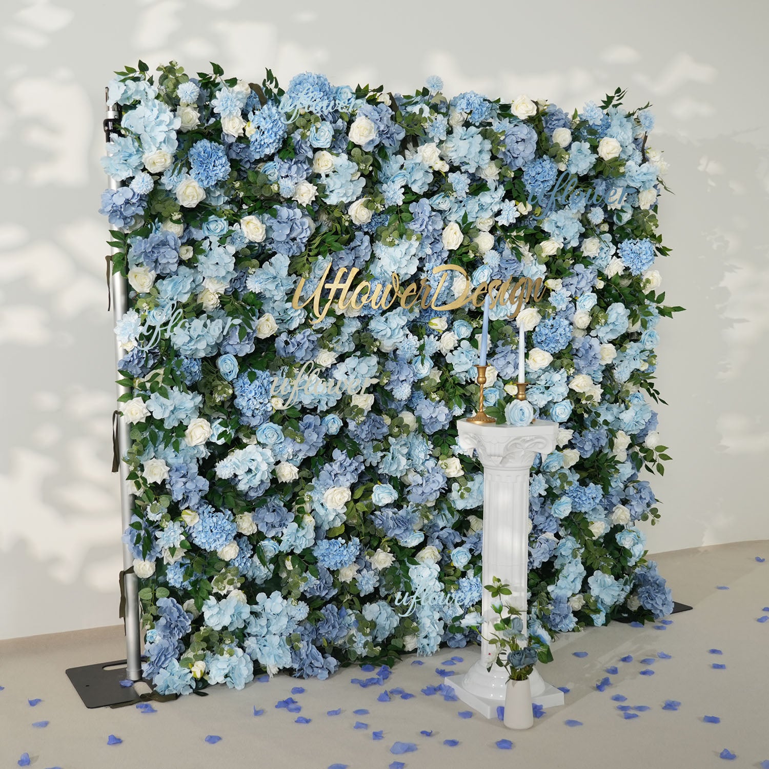 Uflower Blue White Flower Wall Floral Backdrop Wedding Party Proposal Decor